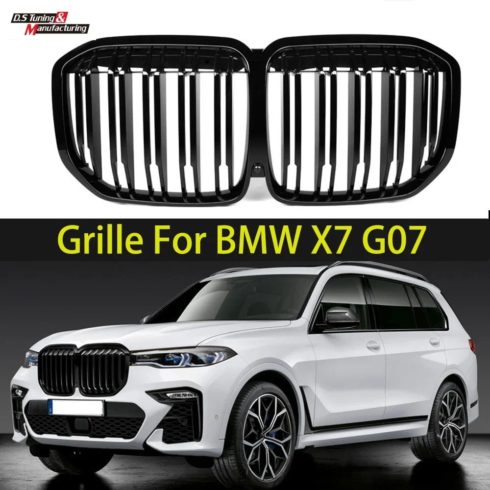 G07 Grill Dual-slat Front Hood Kidney Bumper Grills For BMW X7M 2019-? Gloss Black ABS Racing Grille Car Replacement Accessories