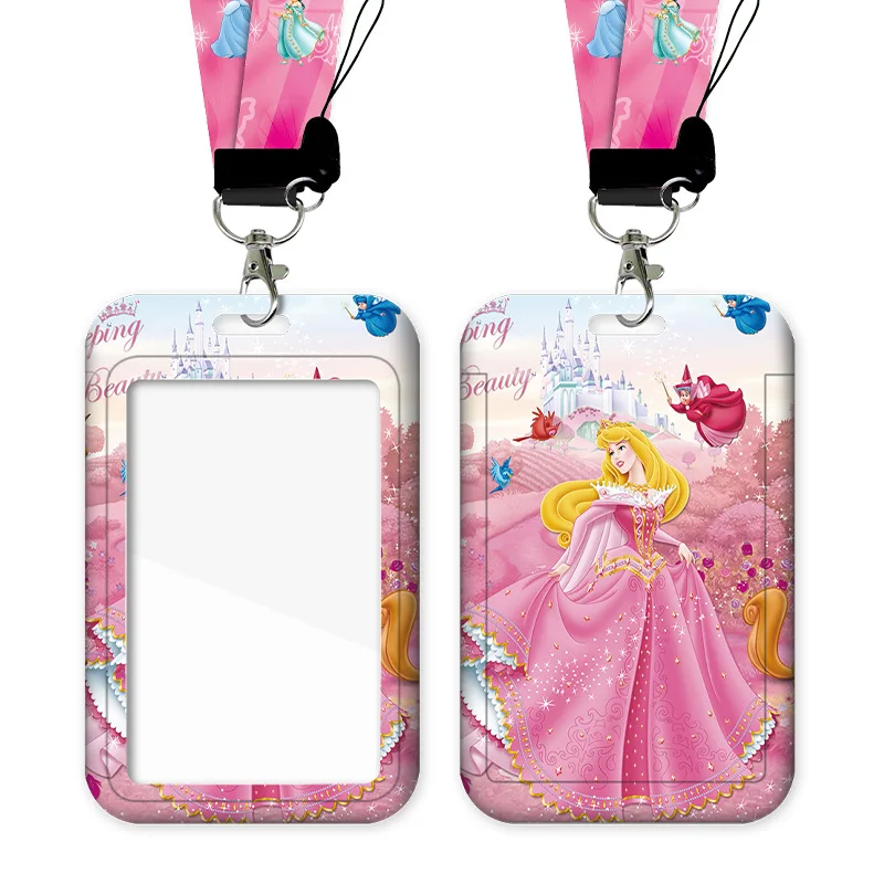 Disney princess Card Holder with Long Lanyard Cute Princess Style for Students Campus Use Bus Access Work ID Badge