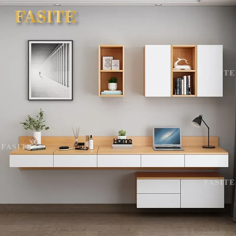 Nordic Wall Mounted Desk with Integrated Dresser and Bookcase Simple Bedroom Desktop Table Combination Storage Furniture for