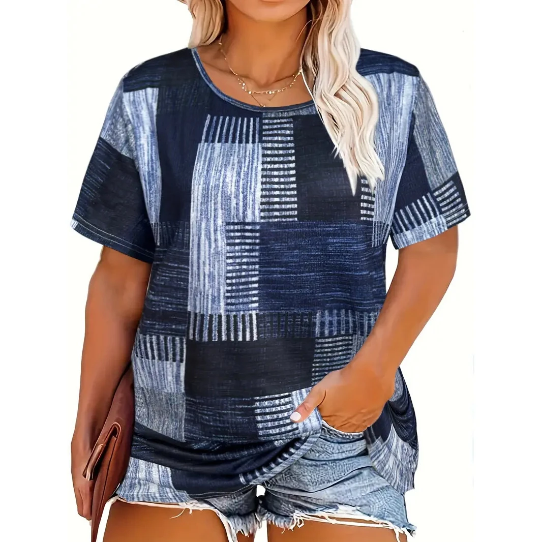 

Classic Women's T-shirt Summer Round Neck Short Sleeve Tops Plaid Pattern Print Outdoor T Shirts Male Casual Clothing