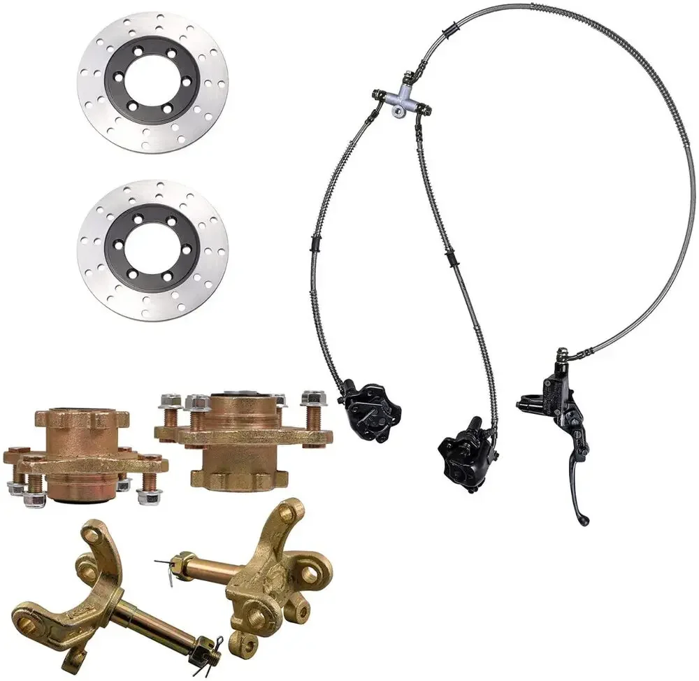 Front Steering Spindle 4 Stud Hub Brake Caliper Cylinder Kit ATV Quad Go Kart 110cc 125cc