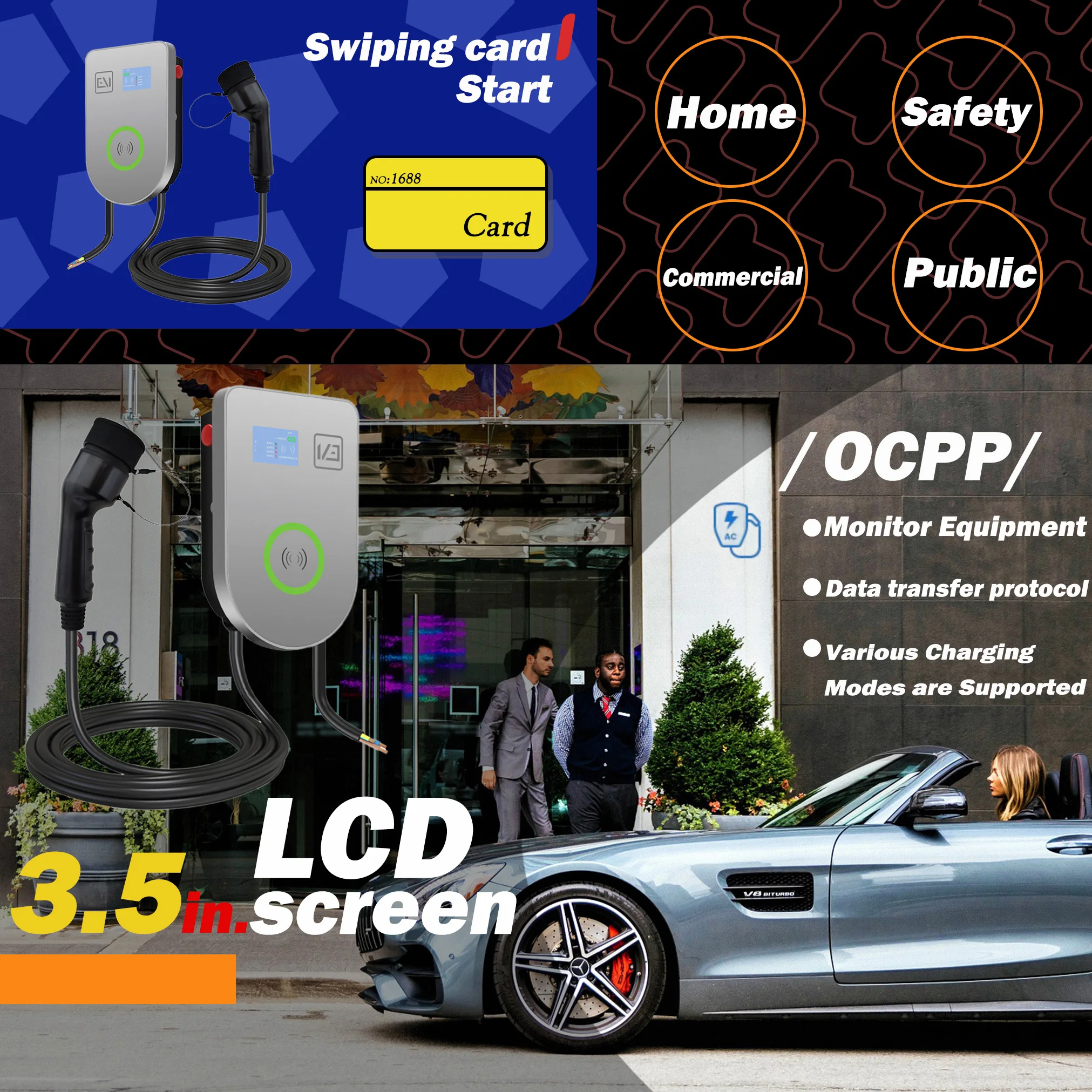 Swiping Card Manufacturer OEM AC 22kW EV Charger OCPP 1.6J EV charge 32A with Payment System for commercial
