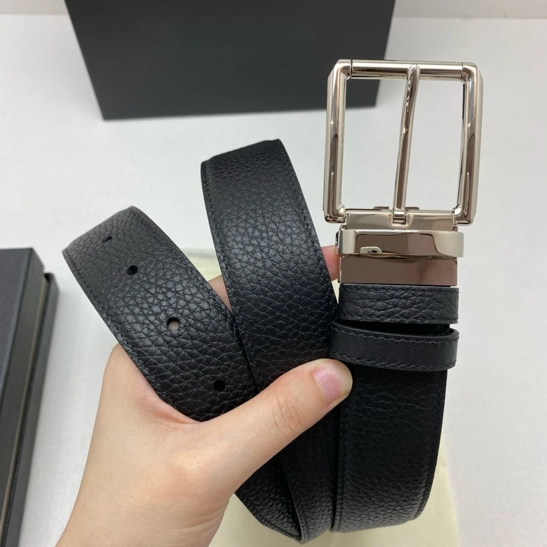 Casual Business Formal Waist Strap Dual‑Sided 35mm Luxury Men's Reversible Pebble Grain Leather Belt Rotatable Pin Buckle