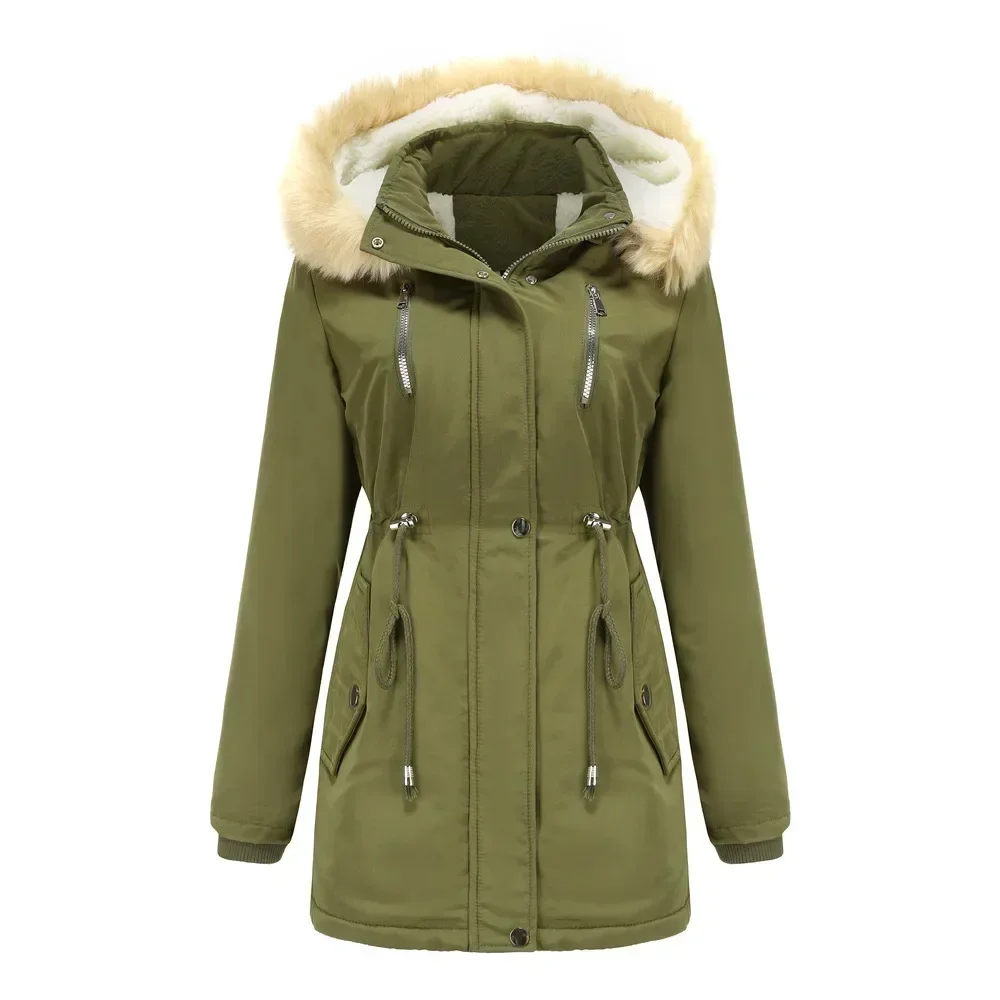 Women Winter Windbreaker Thick Faux Fleece Cotton Clothes Loose Girls Detachable Hooded Plush Coat Pink Green Overcoat 3xl 4xl