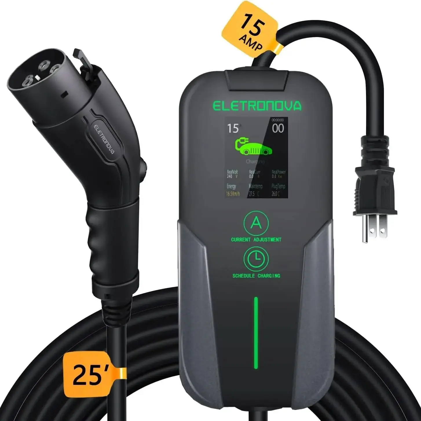 EV Charger Level 2 240V 15/40A Fast Charging Station UL Metal Case, NEMA 14-50 Plug 25ft Cable, SAE J1772 General EV/PHEV
