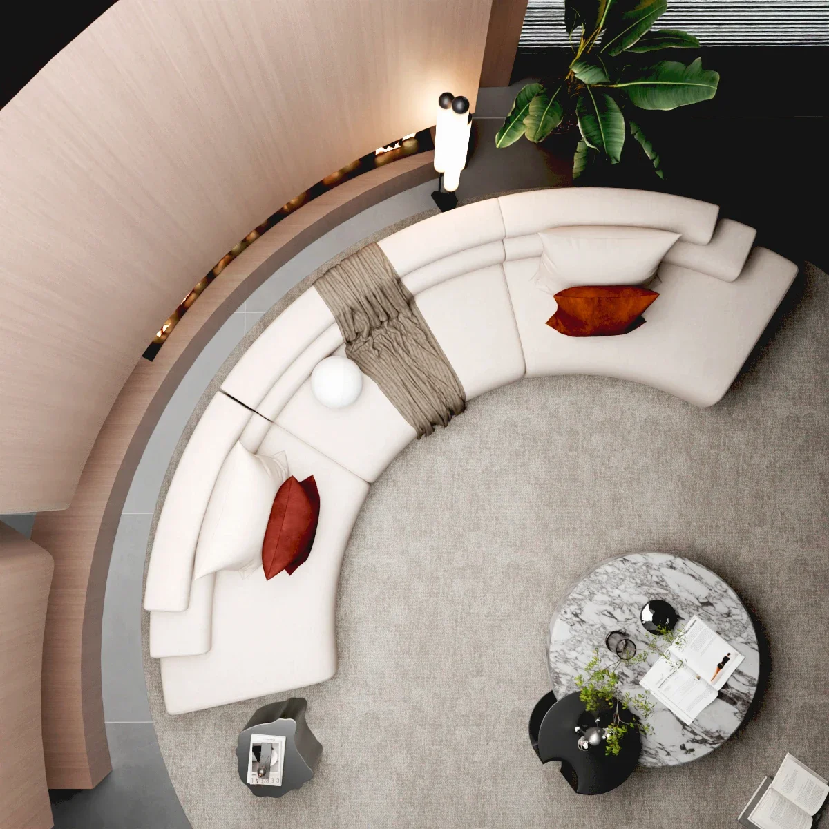 Semicircular leather sofa, arc reception