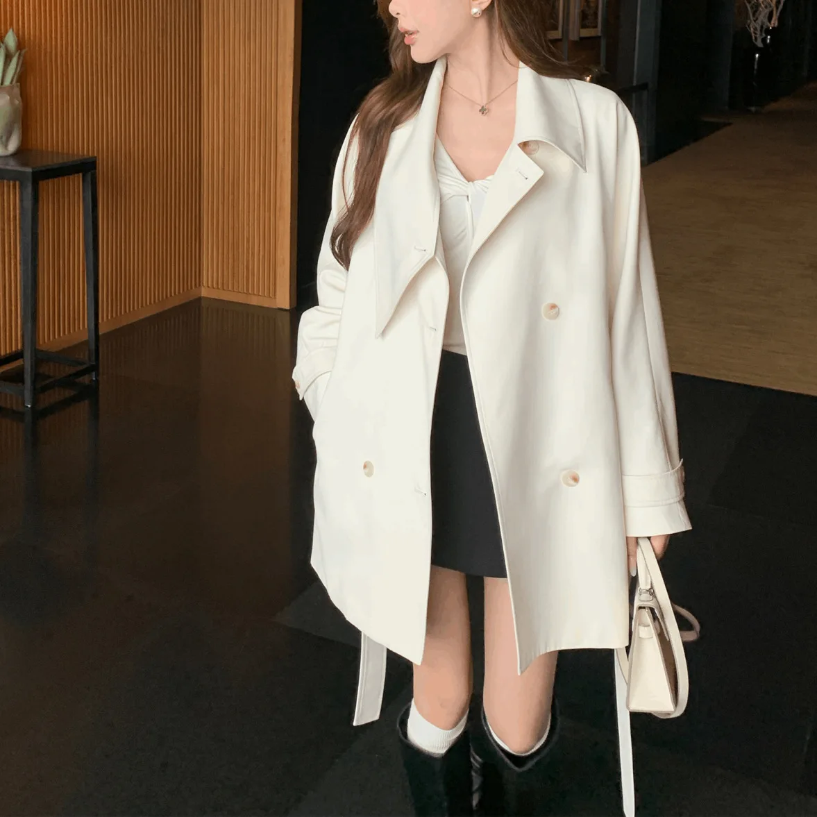 Herbst Home Schal Kragen Krawatte Taille-länge Mittellange Windjacke für Frauen Kleine Person Frühherbst