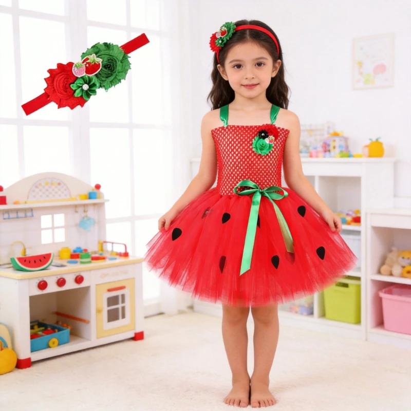 Baby Girls Strawberry Tutu Dress for Kids Birthday Party Outfit Princess Photoshoot Ballet Tutus for Watermelon Fruits Clothes