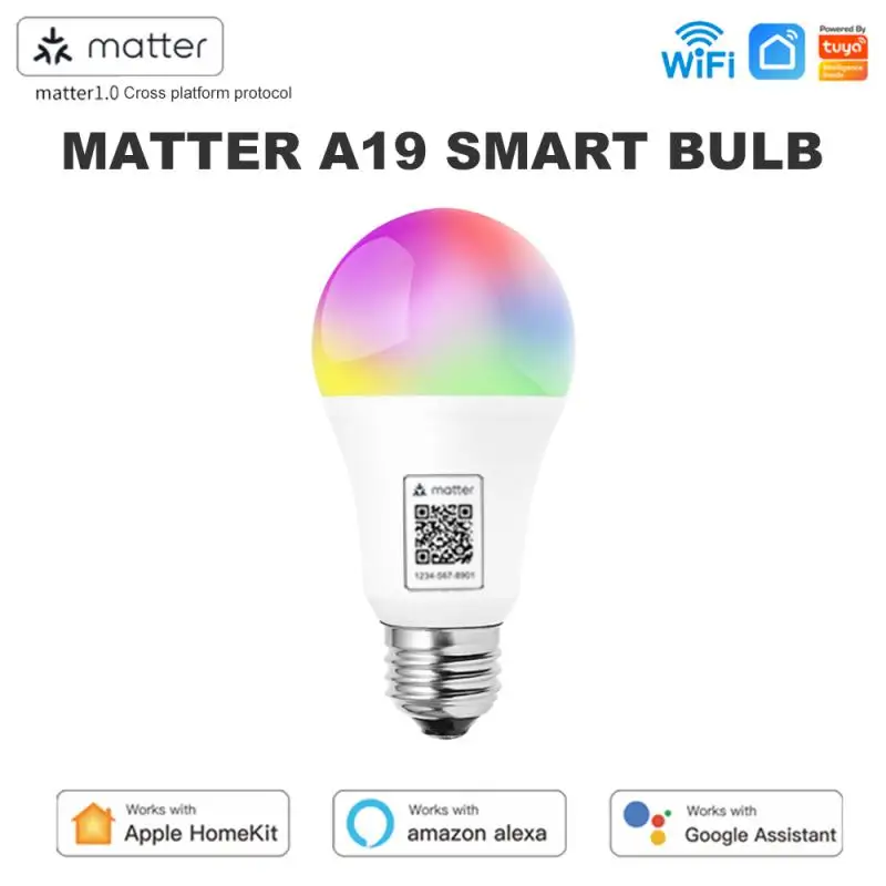 Imagem -06 - Matter-lâmpada Led Inteligente E27 Wifi Rgb cw 9w 800lm Wifi Homekit Siri Google Home Alexa Decoração de Casa A19