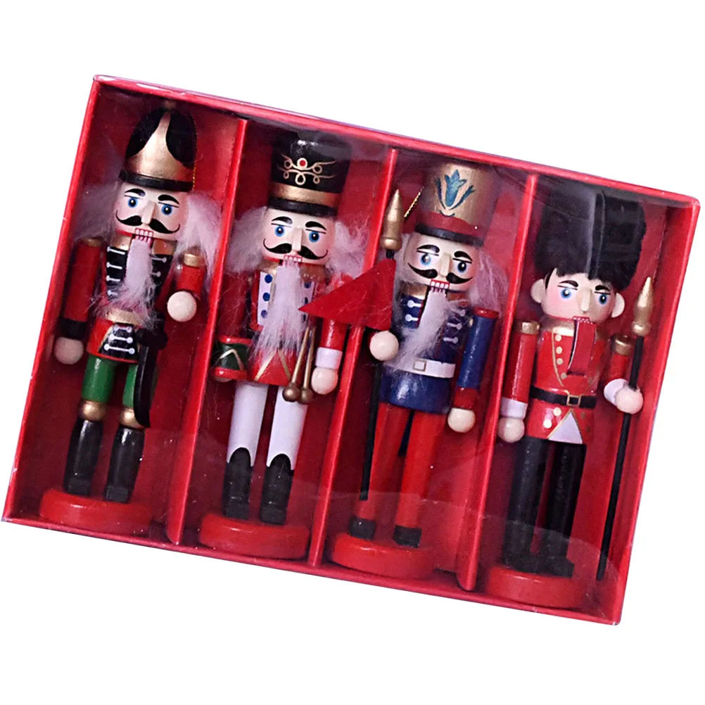 

4 Pcs Nutcracker Ornament Xmas Tree Soldier Pendants Wood Ornaments Adjustable Traditional Wooden Hanging Nutcrackers Decor Man