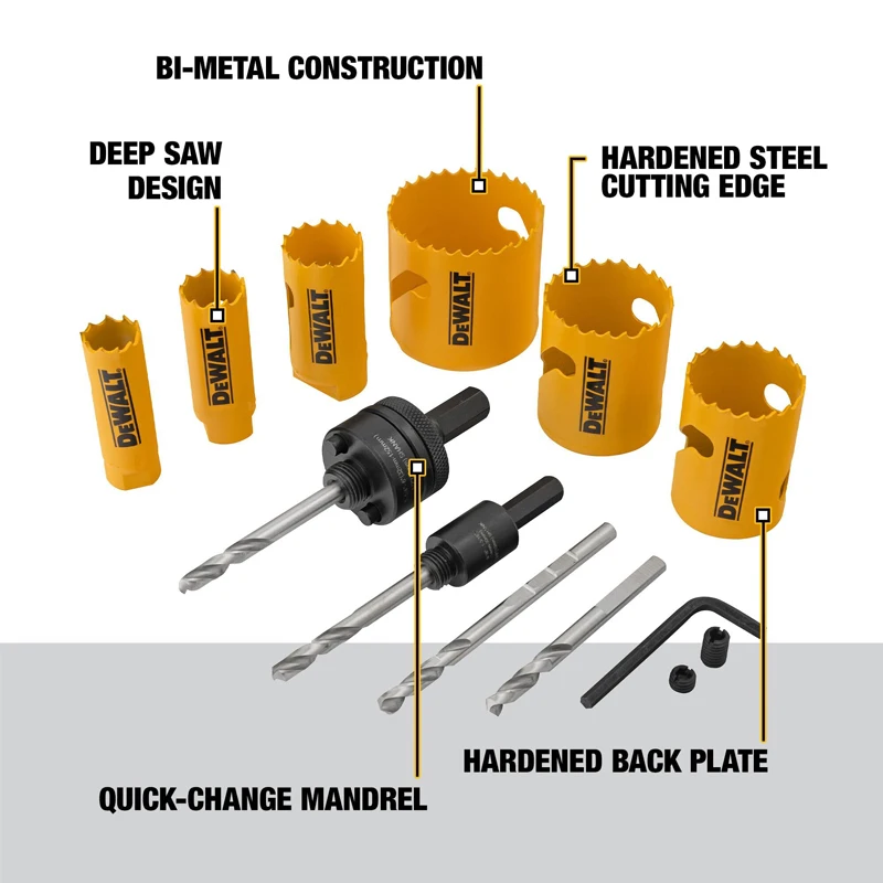 DEWALT D180001 Plumbers Hole Saw 9 Set Double Gear Cutting Durable Metal Hole Saw Power Tool Accessories