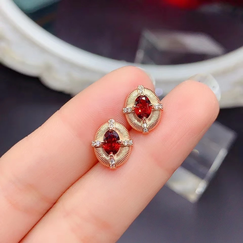 Dazzling Gemstone Silver Earrings 7mm*9mm Total 4ct Natural Garnet  Earrings Solid 925 Silver Garnet Jewelry with Gold Plated