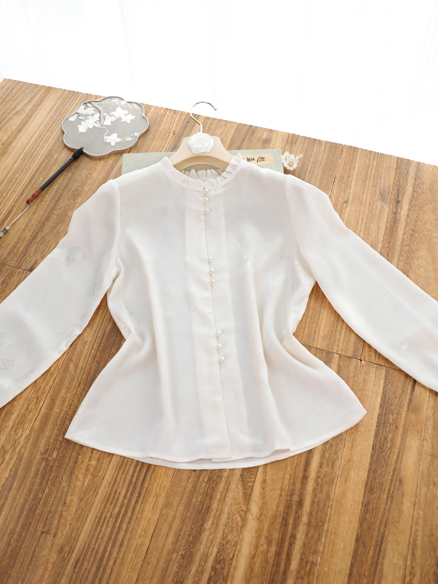 New Chinese Style Long Sleeve Base Shirt Women's Fashionable Versatile National Style Top Breathable Polyester Fiber