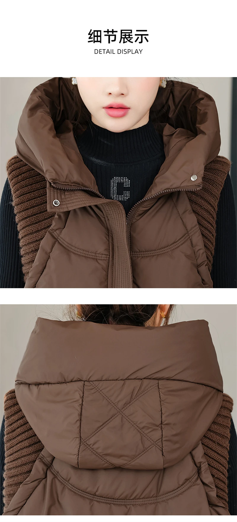 A-word Vest Down Cotton Padded Jackets Short Waistcoat Mid-Length Slim Hooded Autumn Winter Jackets Solid Women's Coats Trend