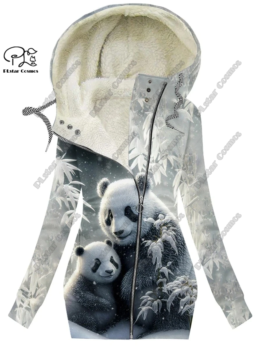 New 3D printing retro series floral and animal patterns plus velvet and warm women's long zipper sweatshirt casual winter L-30