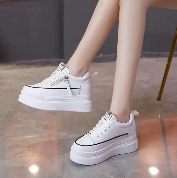 NEW Spring Autumn New Slope Heel Thick Sole Heightened Small White Shoes Lace-up Small White Shoes Single Shoe