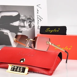 Luxury Brand Square Women's Sunglasses Fashionable Leopard Head Frameless Gradient Shades Casual Fishing Men's Sun Glasses UV400