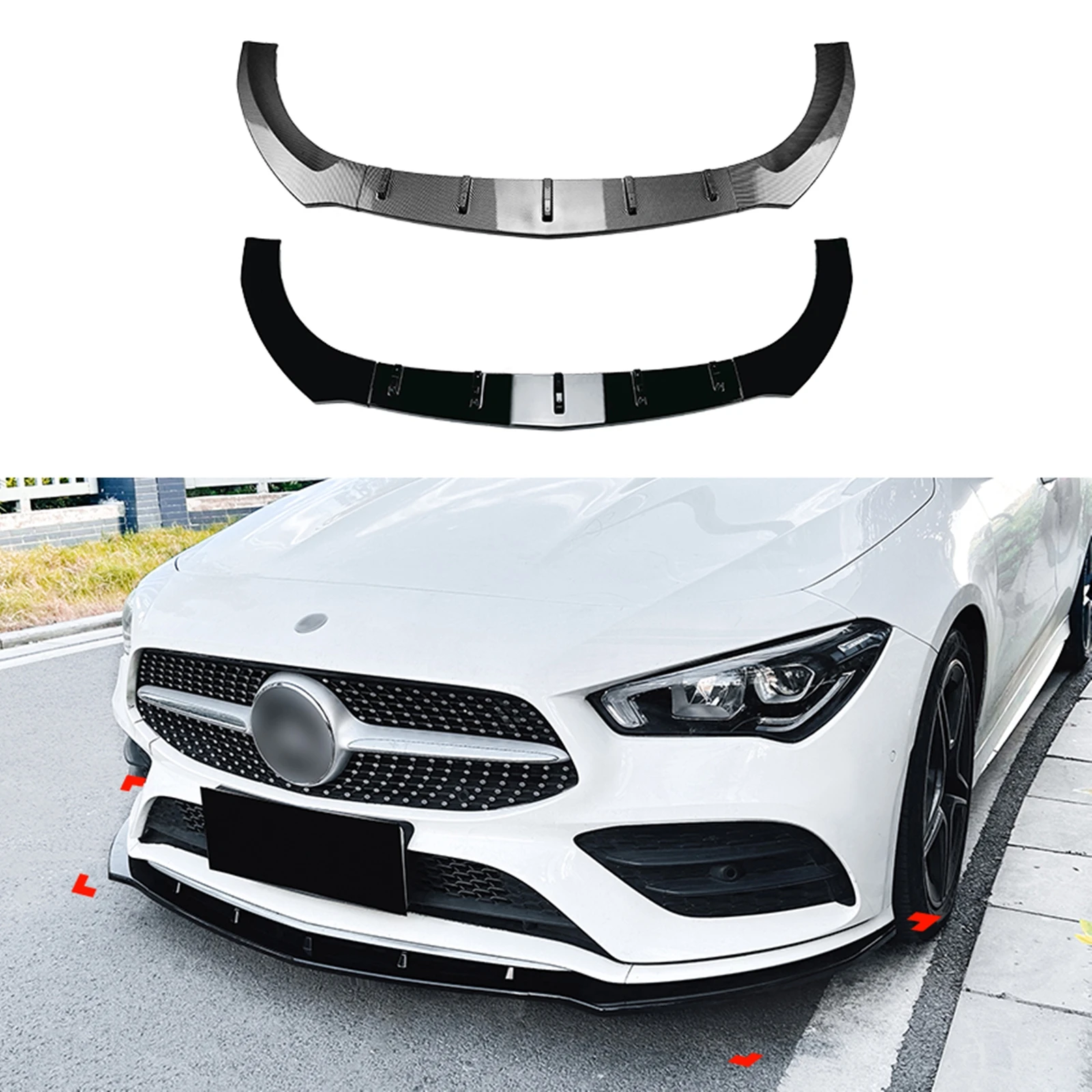 For Mercedes Benz CLA Class C118 X118 2020-2023 AMG Front Bumper Spoiler Lip Carbon Fiber Look/Gloss Black Lower Splitter Kit