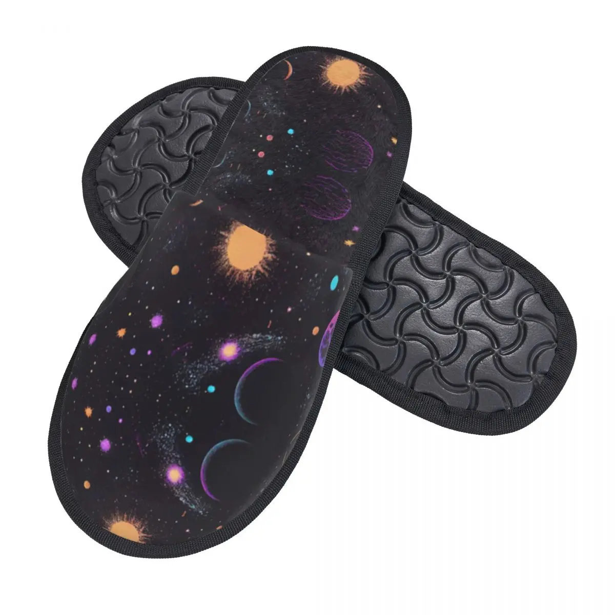 Colorful Planets, Galaxy Indoor Slippers Furry Slipper Winter Home Shoes House Flat Closed Toe Slides Flip Flops