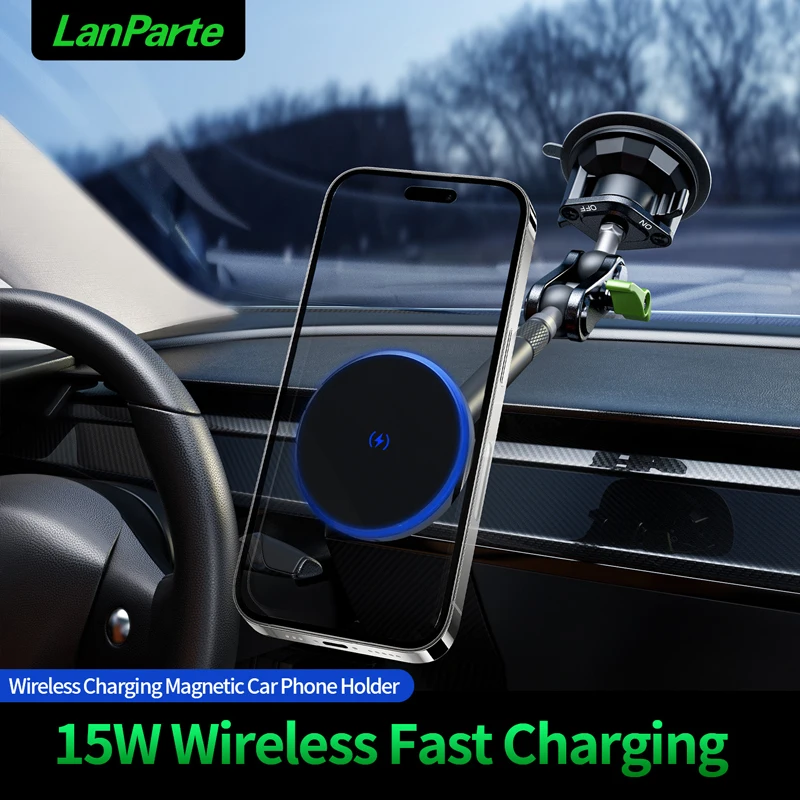 

Lanparte Wireless Car Charger Phone Holder Mount, [15W Fast Charging] Car Phone Holders Charger for Dashboard Windshield