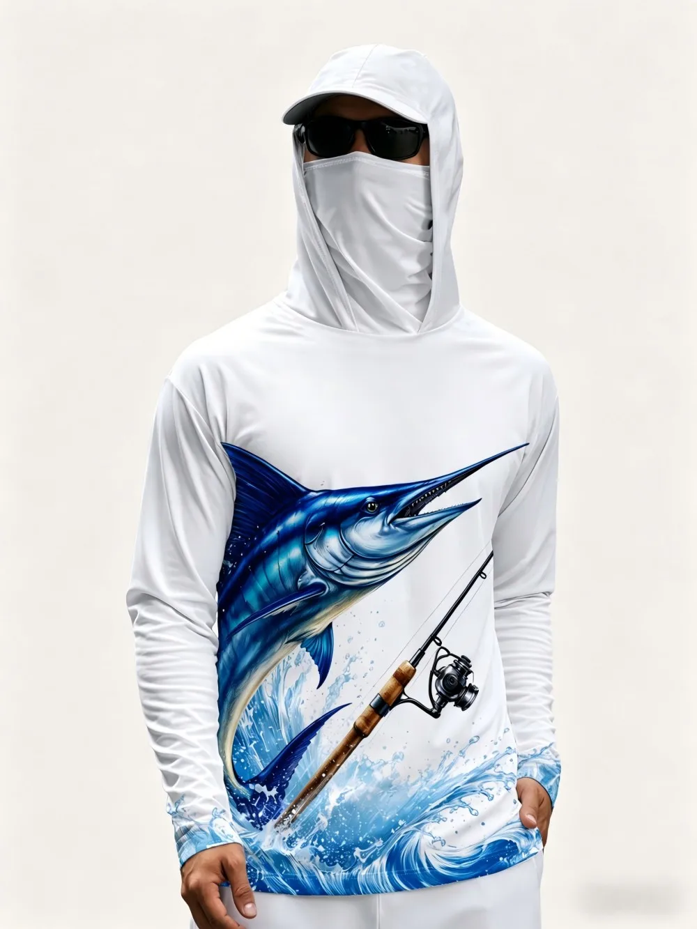 Men's Summer Fishing Fish Sea Pattern Comfortable Sunscreen Breathable Long Sleeve T-shirt Fishing Clothes Outdoor Casual Top