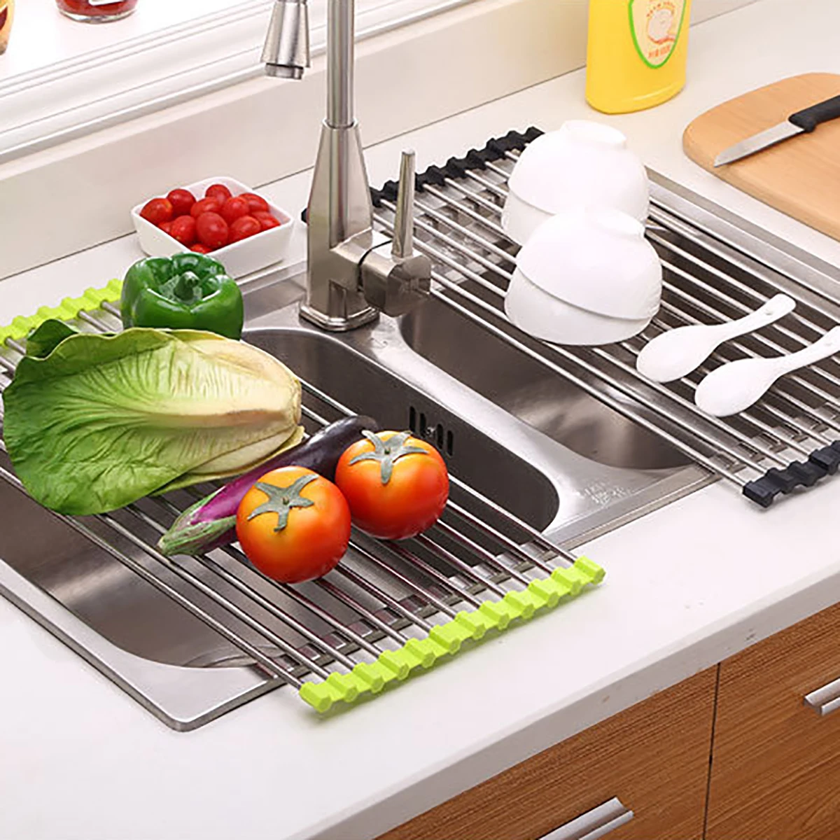 Sink Drain Rack stainless Silicone Steel Vegetable And Fruit Dishes Drain Rack kitchen Sink Silicone Wiping Arrangement Shelf