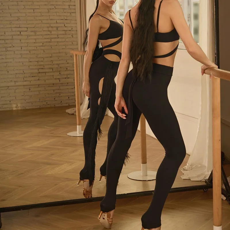 

customized ZYM【chacha one】Pants side tassel Latin dancewear training uniform for women with foot pedal buckle design 26038