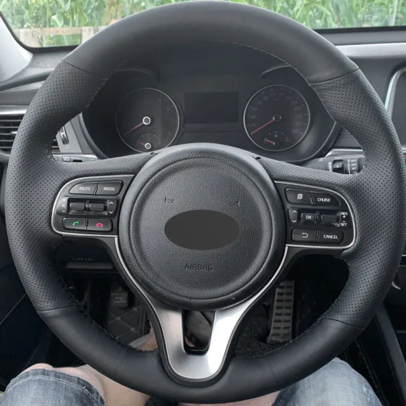 

Для Kia Sportage 4 KX5 2016-2019 K5 Optima 2016 2017 2018 плетеные вручную чехлы на руль автомобиля из перфорированной кожи из микрофибры