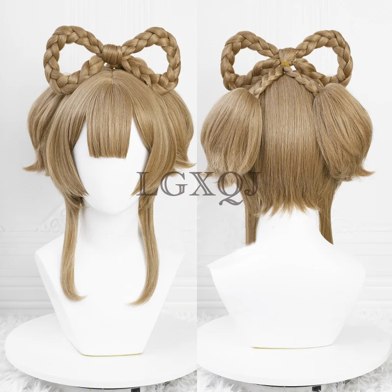 40cm Yaoyao Cosplay Wig Genshin Impact Yaoyao Genshin Wigs Brown Braid Wig Heat Resistant Synthetic Anime Cosplay Wigs + Wig Cap