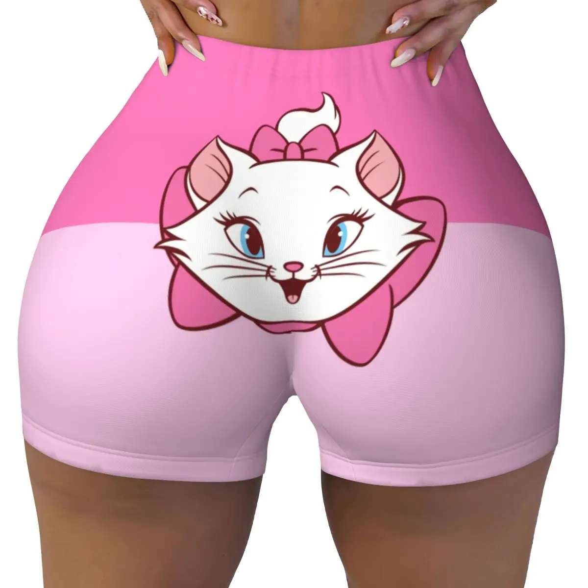 Custom Marie Workout Shorts Women Cat Manga Gym Volleyball Biker Yoga Shorts