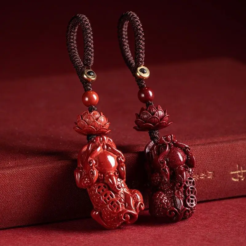 Cinnabar Lotus Pixiu Key Chain Red Keychain Purple Gold Sand Gift Jewelry Accessories Small Pendant