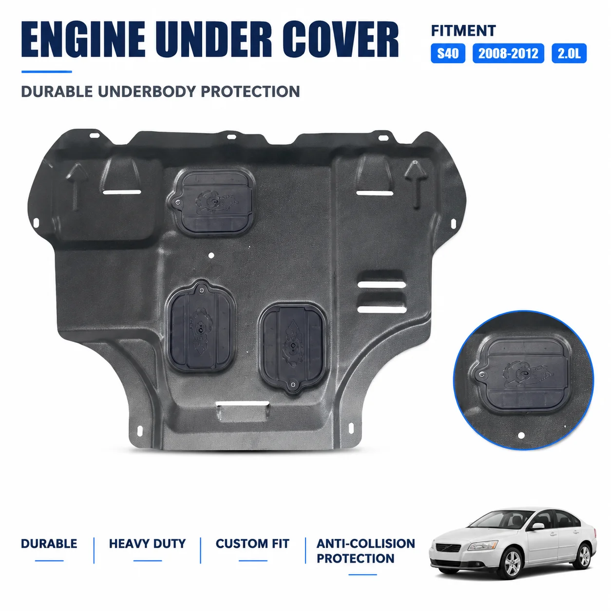 Custom Fit Engine Skid Plate For Volvo S40 2008-2012 Heavy Duty Underbody Protection Anti Collision Design Daily Driving