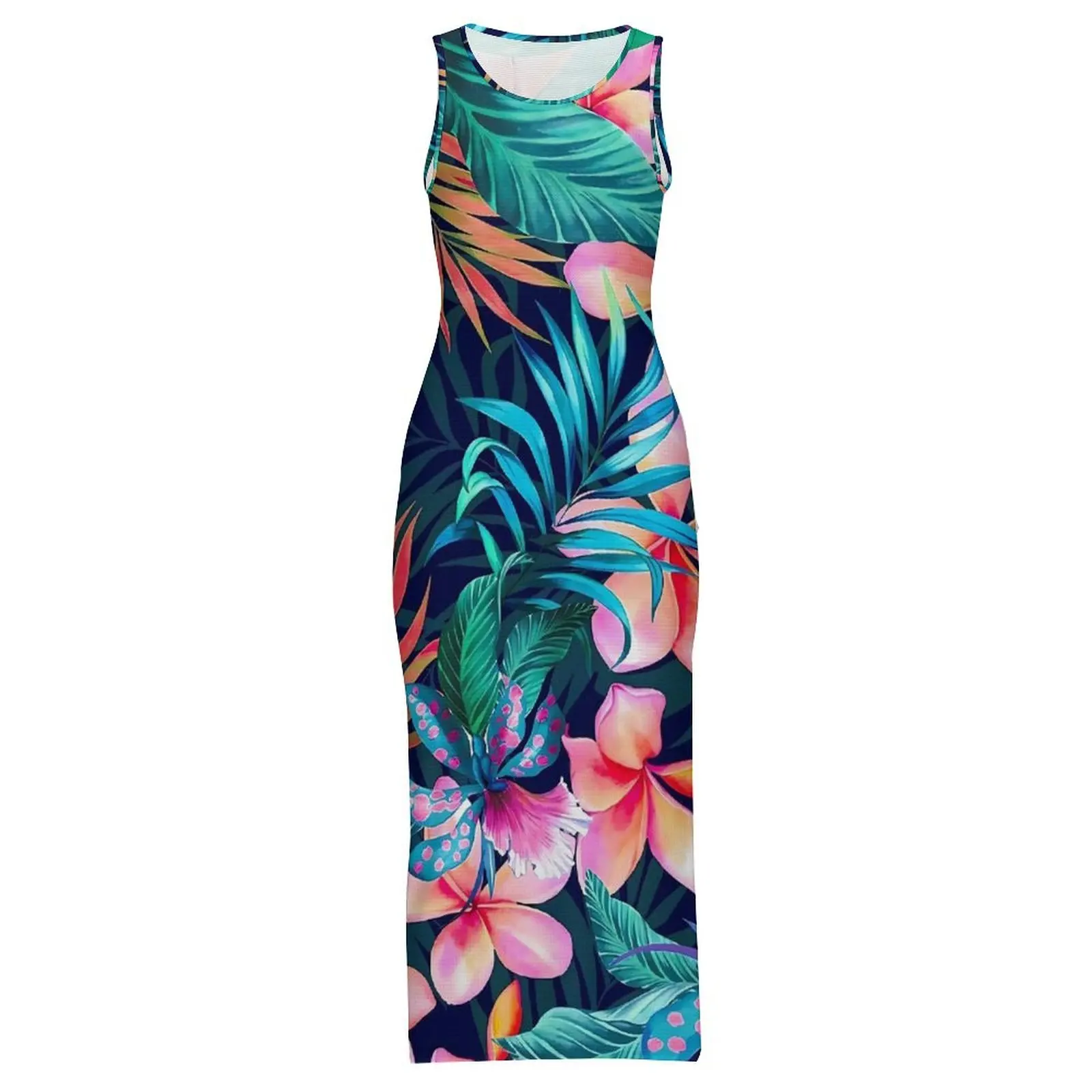 الاستوائية الأزهار Bodycon فستان عطلة الغابة العميقة الزهور فساتين ماكسي غير رسمية النساء بلا أكمام تصميم ملابس الشارع فستان 3XL 4XL