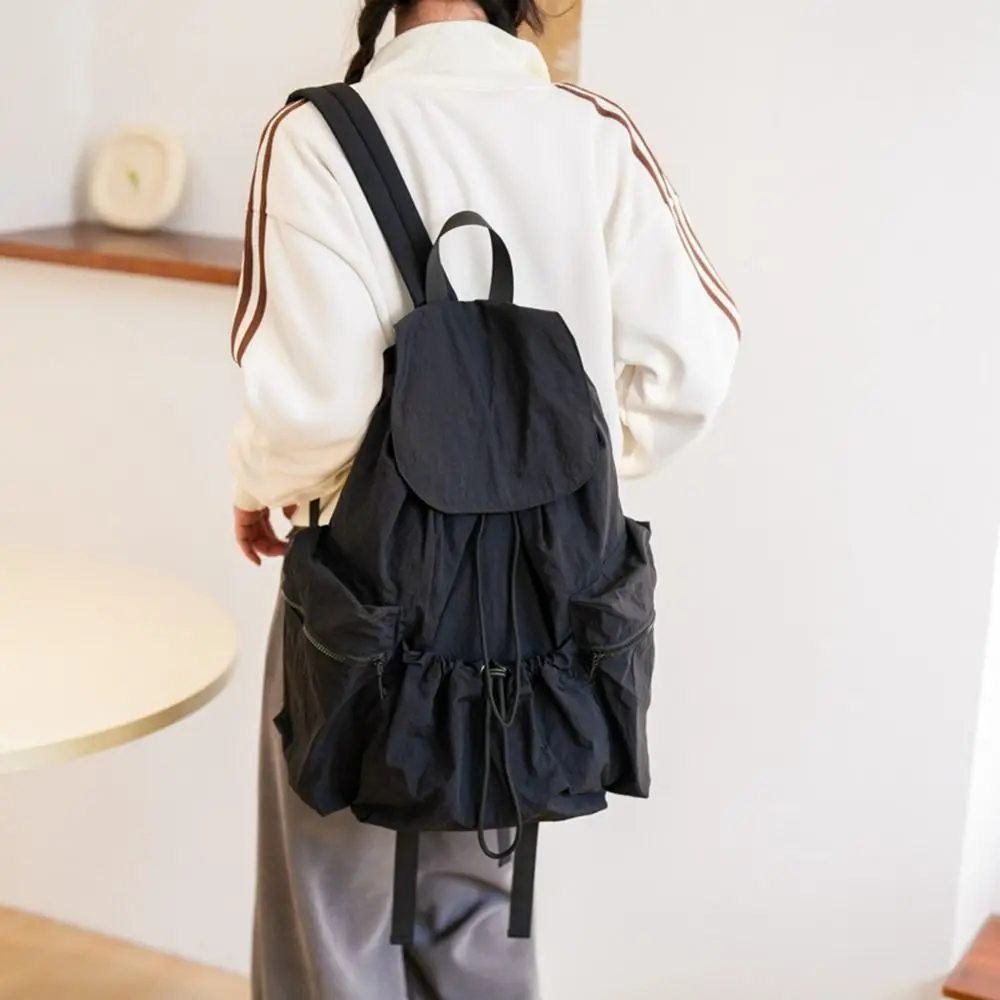 Fashionable Korean Style Drawstring Backpack Fold Large Capacity Light Soft Nylon Bag Book Bag Niche Design Shoulder Bag Outdoor