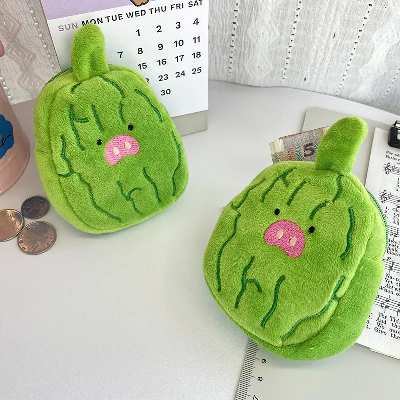 Portafoglio in peluche carino da 10 cm Cartoon Melone amaro Portamonete in peluche per bambini Cuffie per ragazza Borsa per rossetto Regalo per bambini