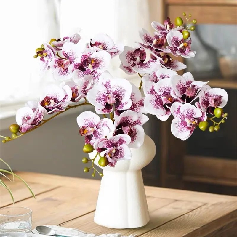 INDIGO-Purple Butterfly Orchid Phalaenopsis Branch, 42CM Latex Coating, Real Touch Petal, Wedding Table Decoration, 6PCS