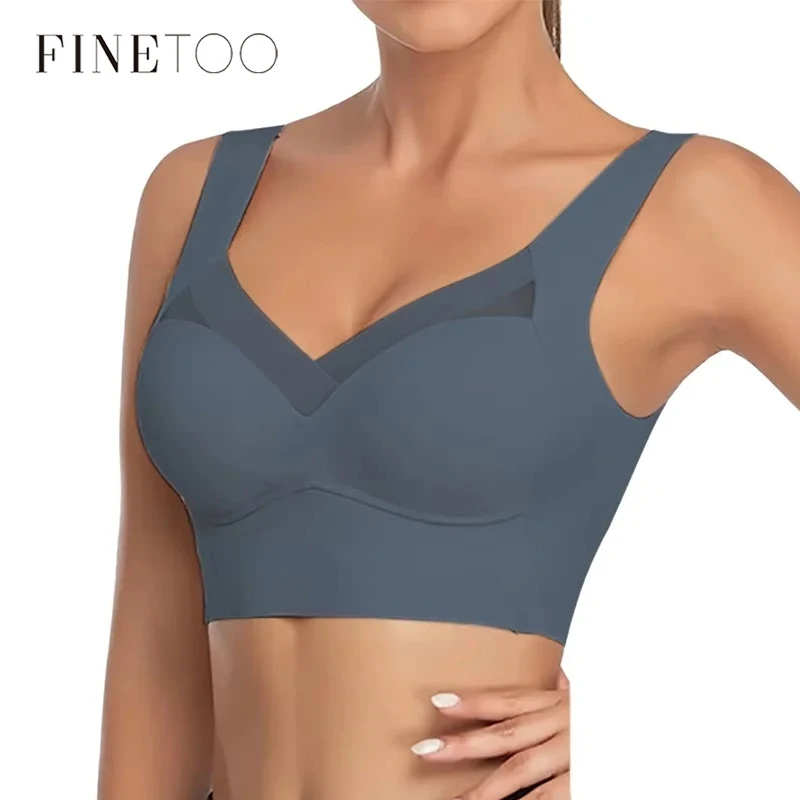One-Piece Seamless Plus Size Bras Women Wide Straps Ice Silk Underwear Plus Size Sports Bra Push Up Brassiere Patchwork Mesh Top