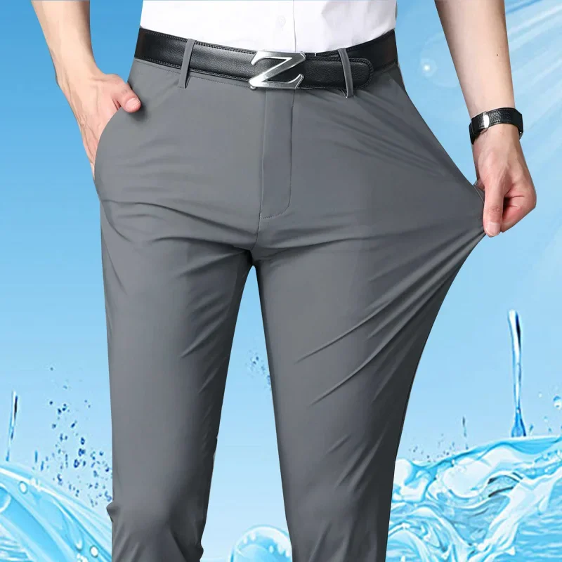 

Summer Thin Men's Trousers Four Side Elastic Milk Silk New Business Office Ice Silk Men's Casual Pants Men's Pants