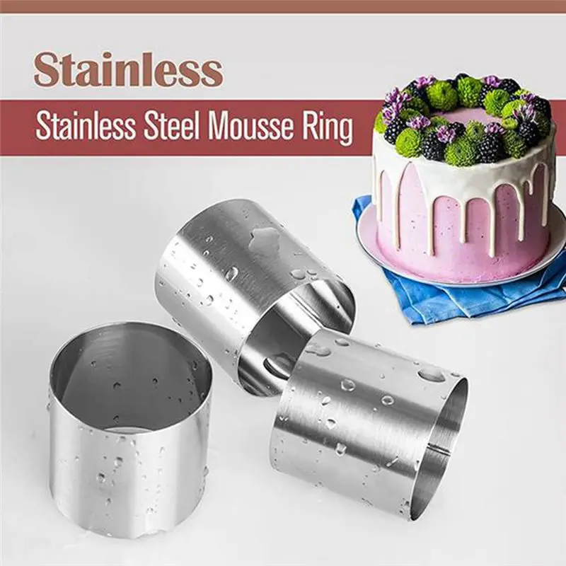 LLCS-24 Pieces Stainless Steel Mousse Rings Round Biscuit Cutter Cake Mold Kitchen Baking Pastry Tool For Tart,Fondant,Etc