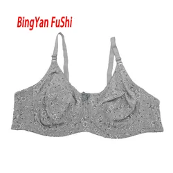 Large Size 115 110 105 100 95 90 85 Cup D E F Bras For Women Print Cotton Bra Comfortable Sexy Underwear Plus Bust Clothes C19
