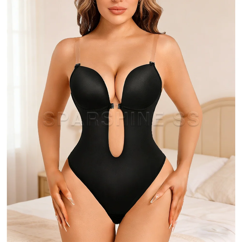 

Боди с глубоким V-образным вырезом и застежкой спереди, корректирующее фигуру, для платьев, бесшовное, облегающее, с эффектом утяжки живота