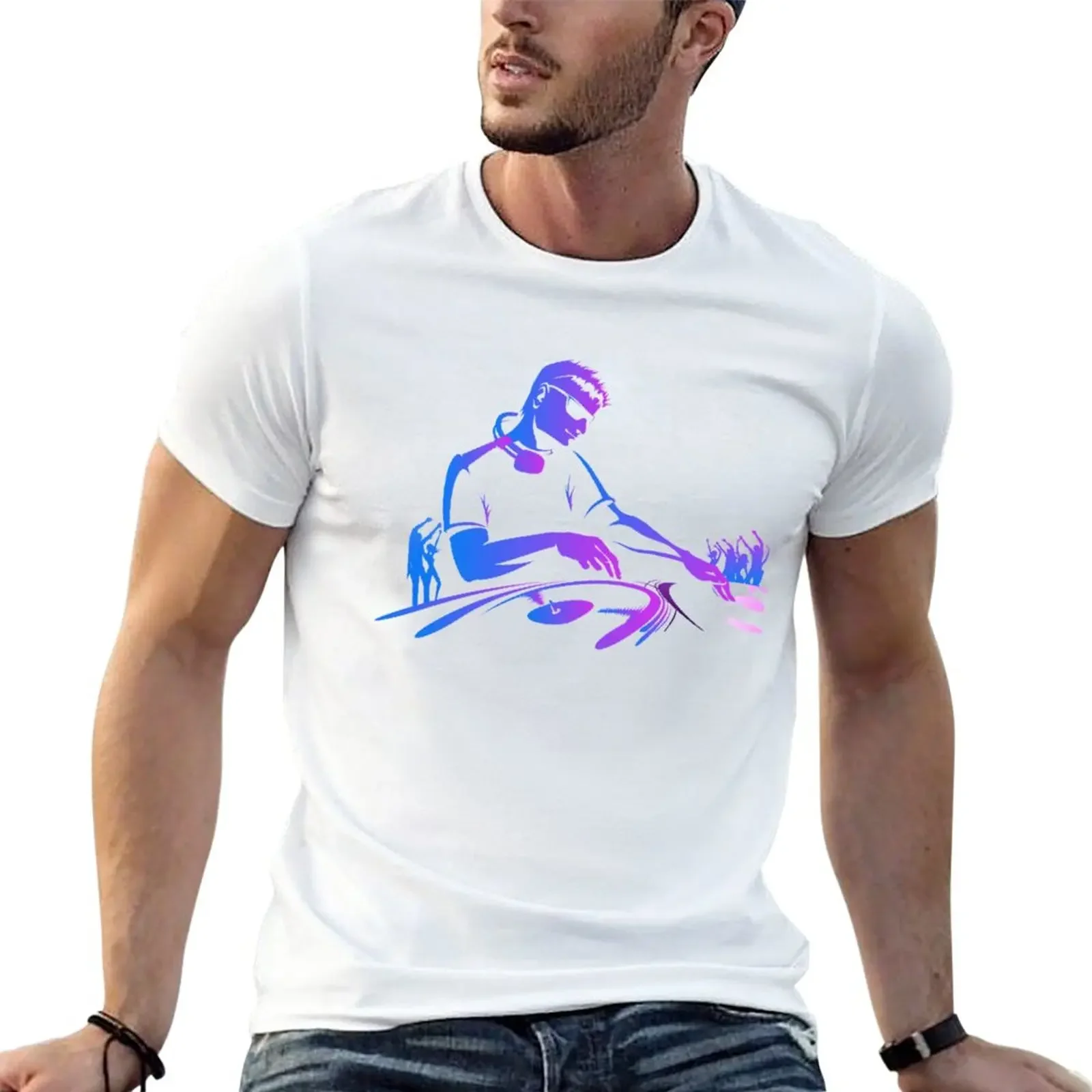 

Animated blue purple DJ man T-Shirt tops korean fashion heavyweights kawaii clothes mens cotton t shirts