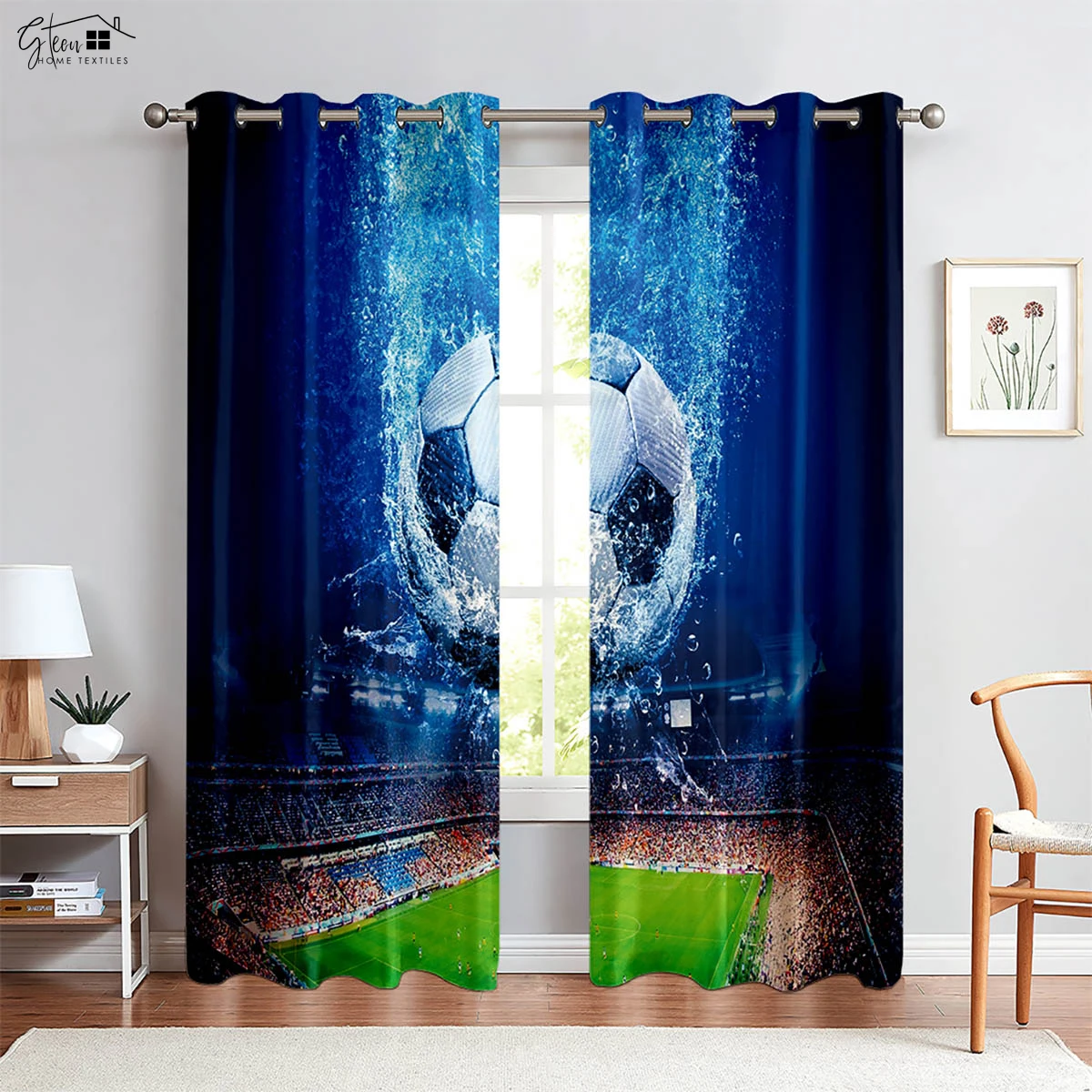 Water and Fire Sports Football Printed Curtains 100% Polyester Bedroom Living Room Study Decorative Curtains 2 Pieces