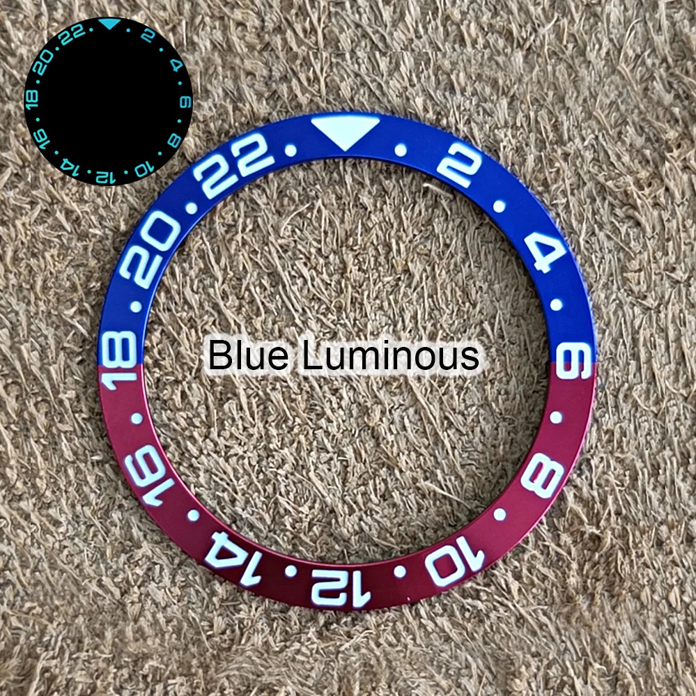 Watch Parts 38MM * 30.5MM Watch Bezel New Modified GMT Digital Red Blue Bezel Green Luminous Blue Luminous Beveled Bezel