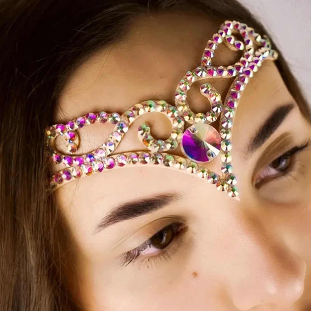 Boho AB Rhinestone V Shape Forehead Chain Headband Hair Jewelry for Women Party Crystal Headband Tiara Wedding Accessories