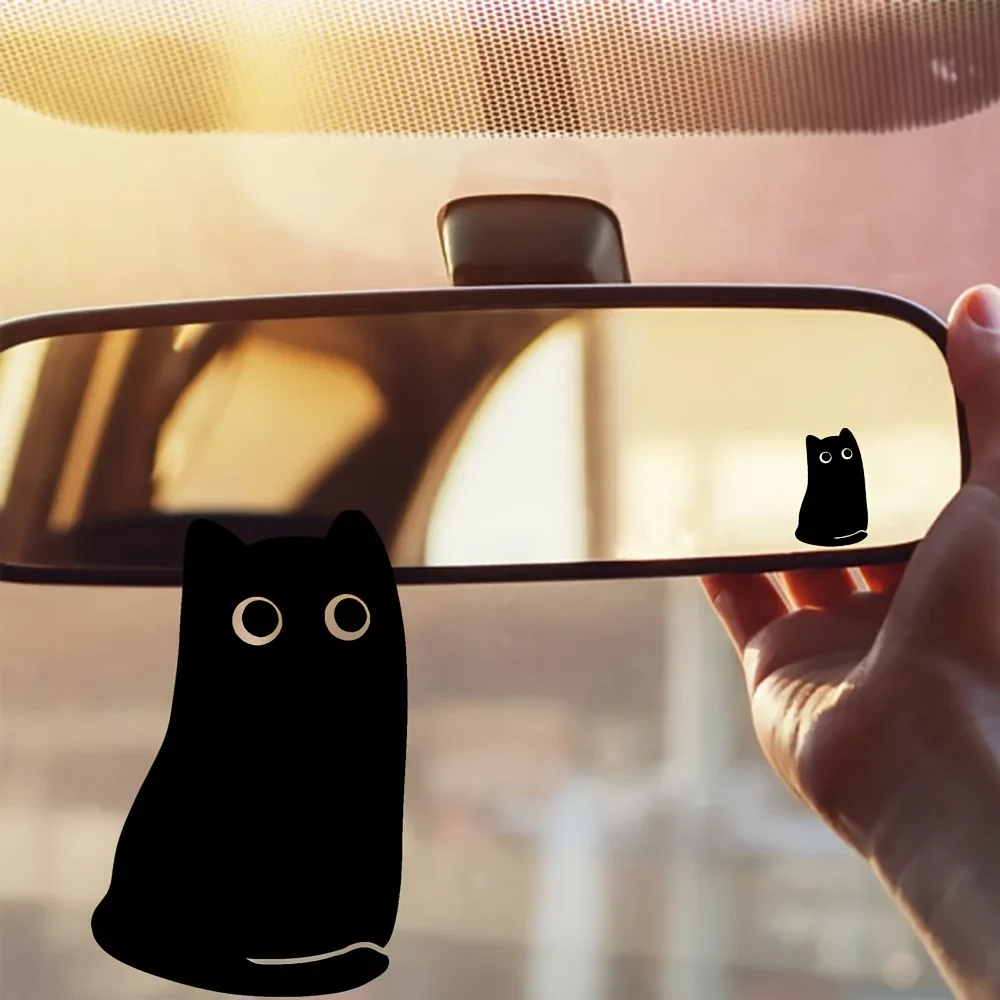 1SET Peeking Black Cat Peeker Sticker Waterproof Vinyl Decal For Car Rearview Mirror Sun Visor Water Bottle Laptop Decor