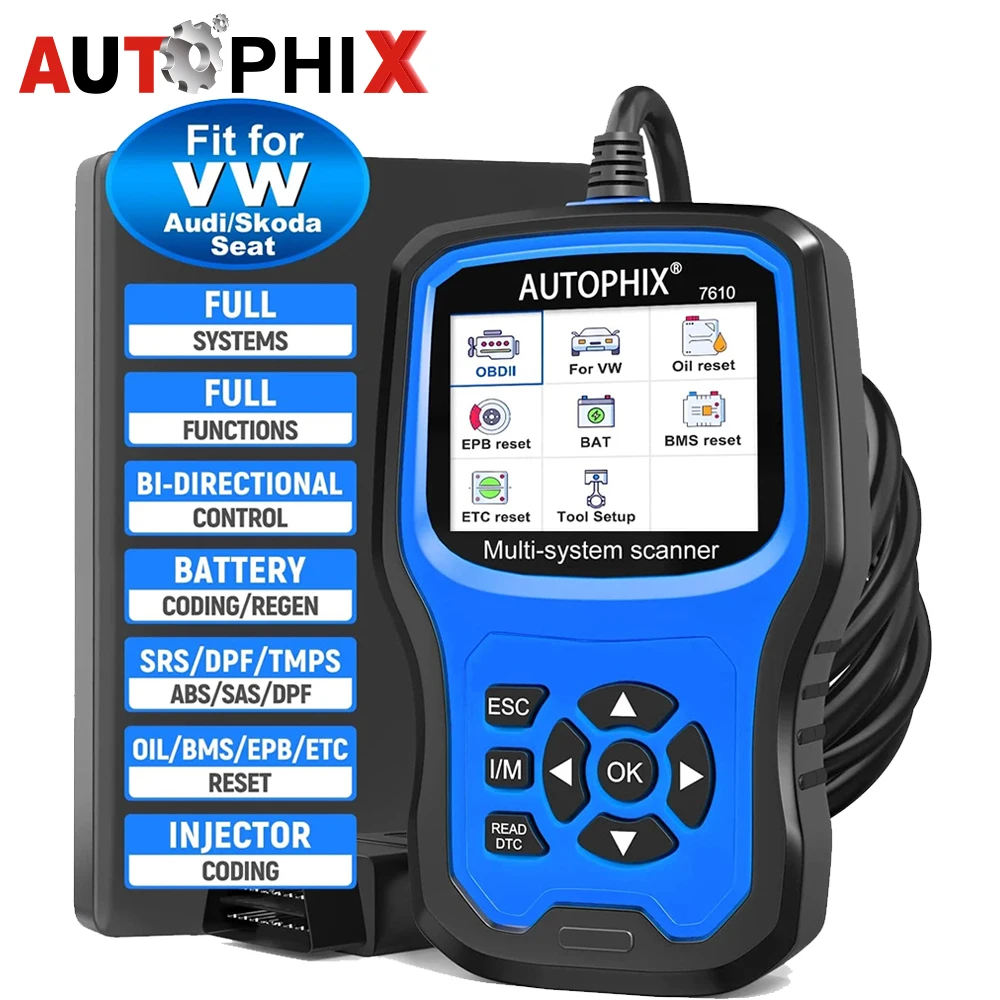 Autophix 7610 OBD2 Scanner For VW All System EOBD Code Reader ABS SRS Oil EPB D.P.F TPMS Reset Car Diagnostic Tool For Audi