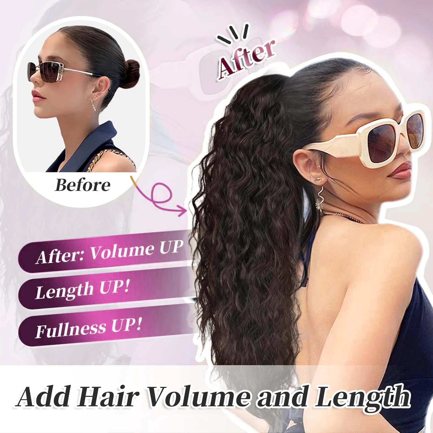 Synthetic Claw Long Wavy Ponytail Extension Black Brown 30" Curly Pony Tail Clip in Hair Extensions Fluffy Natural Looking view 2