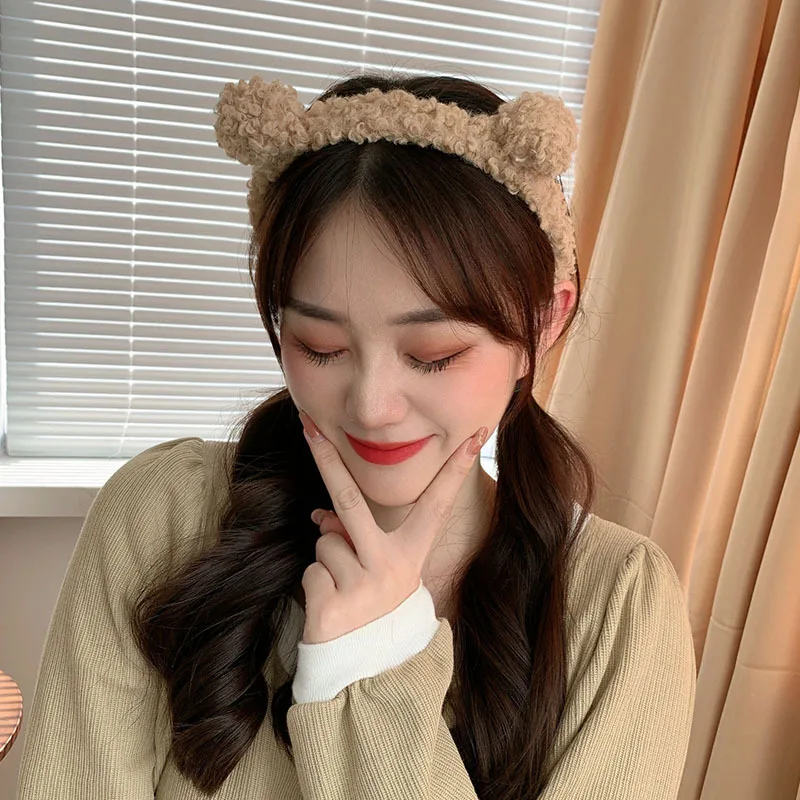 New Cute Plush Bear Ear Hair Bands Women Home Wash Face Make-up Non-slip Headband Girl Versatile Daily Hair Accessories