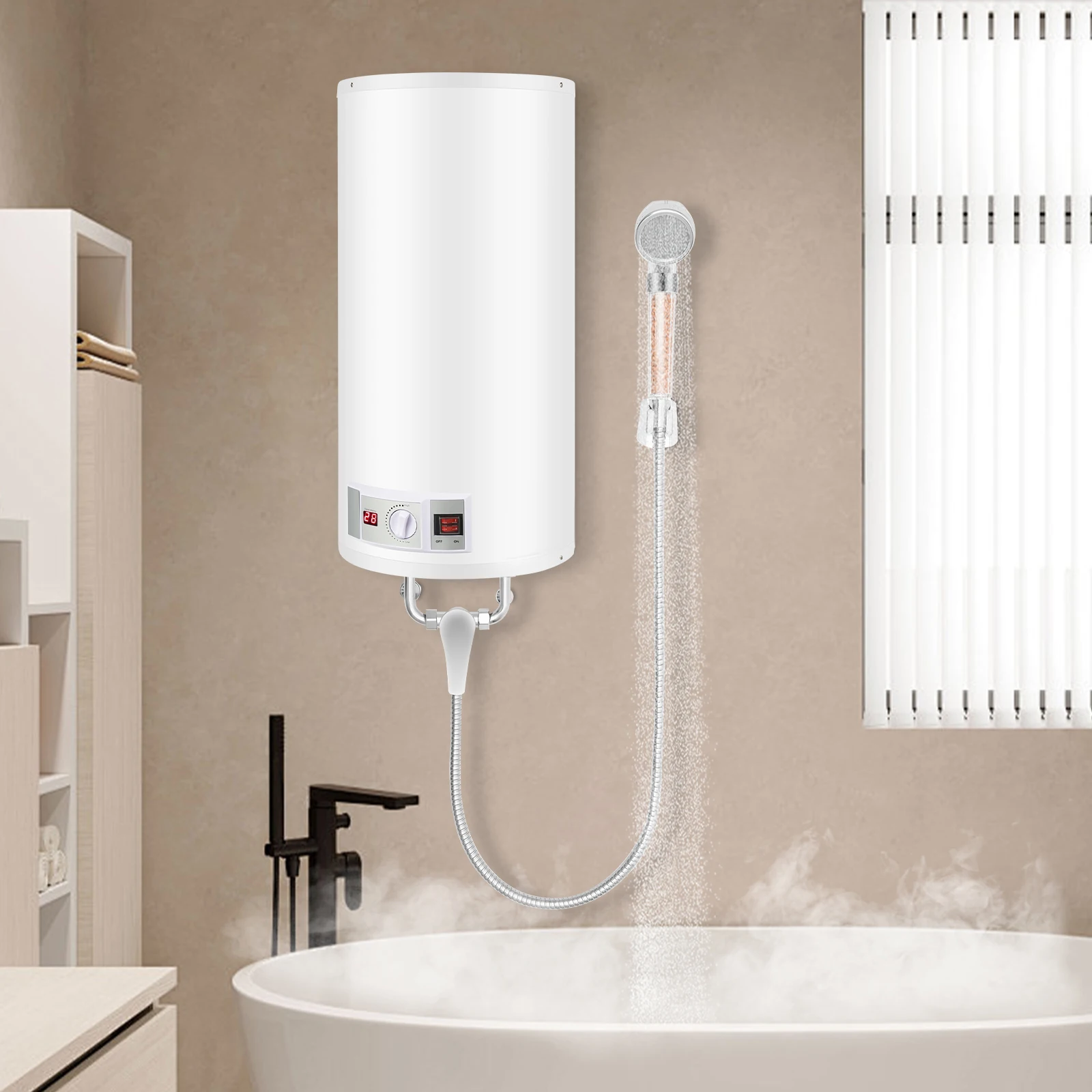 50L Elektrischer Warmwasserbereiter, 2000W Vertikaler Warmwasserbereiter mit Digitalanzeige & Wasserhahn, Wandmontage für Bad und Küche